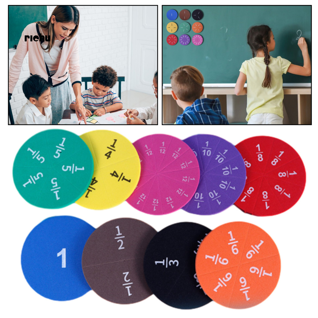Richu* Fractions 教具磁性數學圈彩色磁性分數圈套裝益智數學玩具兒童趣味學習輔助小學生男孩