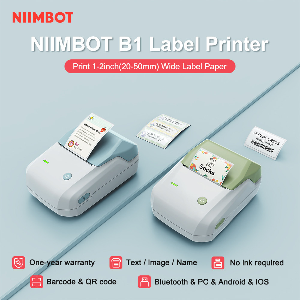 Niimbot B1 標籤機便攜式手持式熱敏打印機迷你條碼二維碼貼紙 20-50 毫米紙捲機電纜標籤