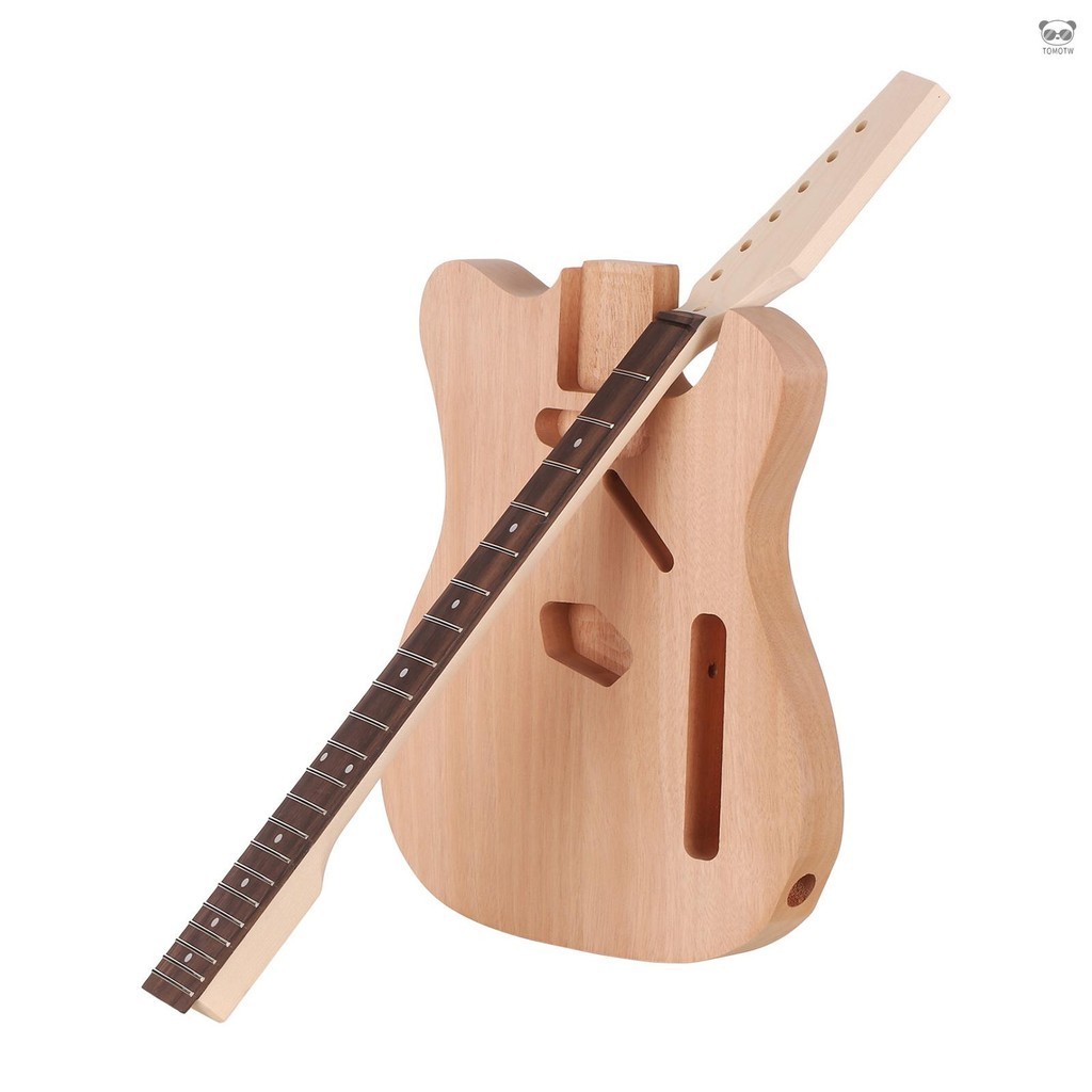 Diy 未完成的電吉他套件吉他桶空白木吉他琴體更換零件桃花心木琴體楓木琴頸玫瑰木指板