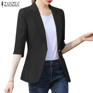 Zanzea 女式韓版時尚露臍純色四分之三袖西裝外套