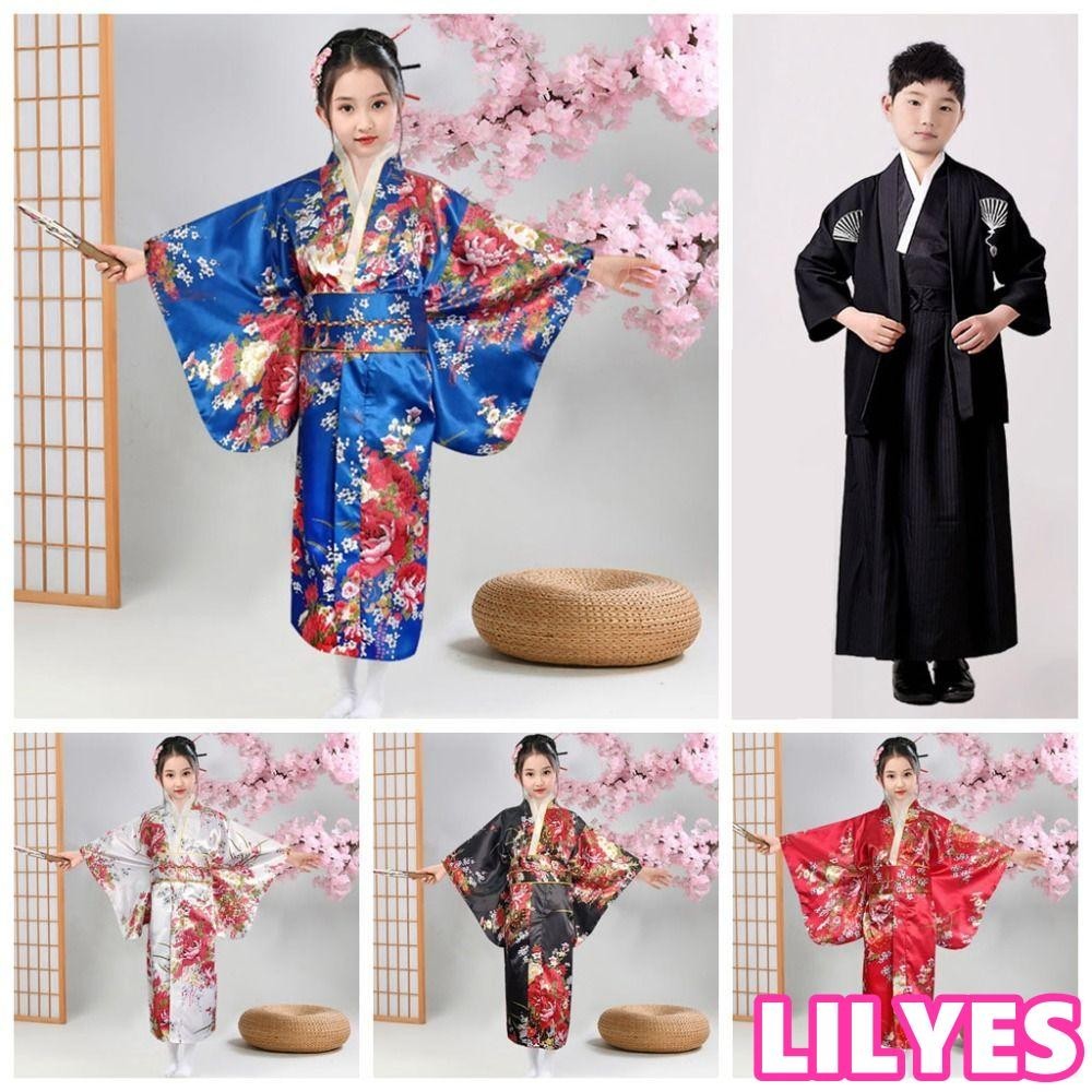 LILYES兒童傳統日本和imo,亞洲人優雅兒童櫻花女孩和衣服,印花花卉新建日式風格兒童日式浴衣
