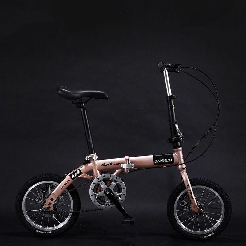 宅配免運/三河馬14寸折疊自行車超輕便攜男女款小輪碟剎變速.代步單車