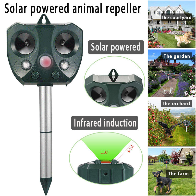 太陽能動物驅趕器 LED閃光超音波驅鼠器紅外感應驅鳥器