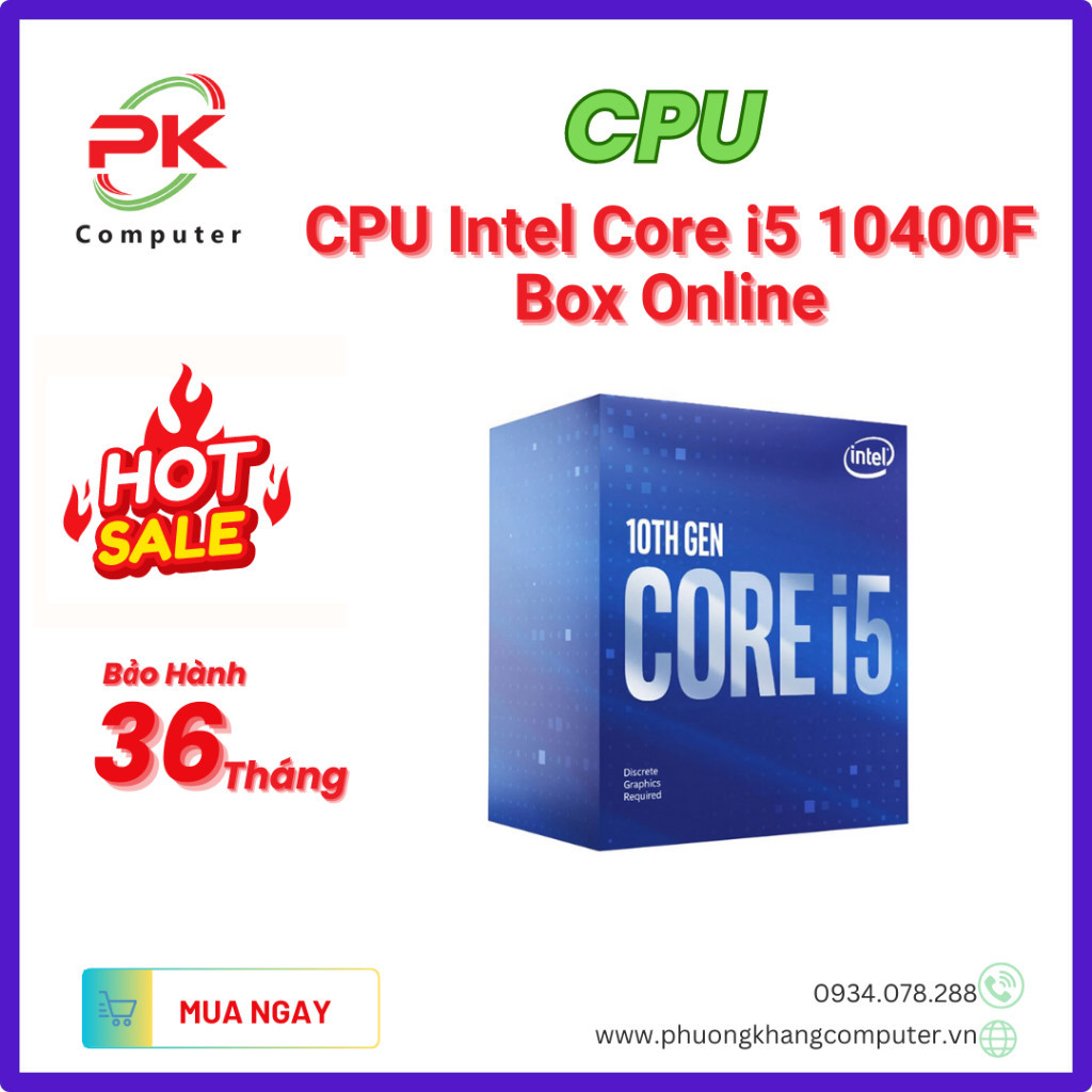Cpu 英特爾酷睿 i5 10400F(6 核 - 12 螺紋 - 底座 2.9Ghz - Turbo 4.3Ghz -
