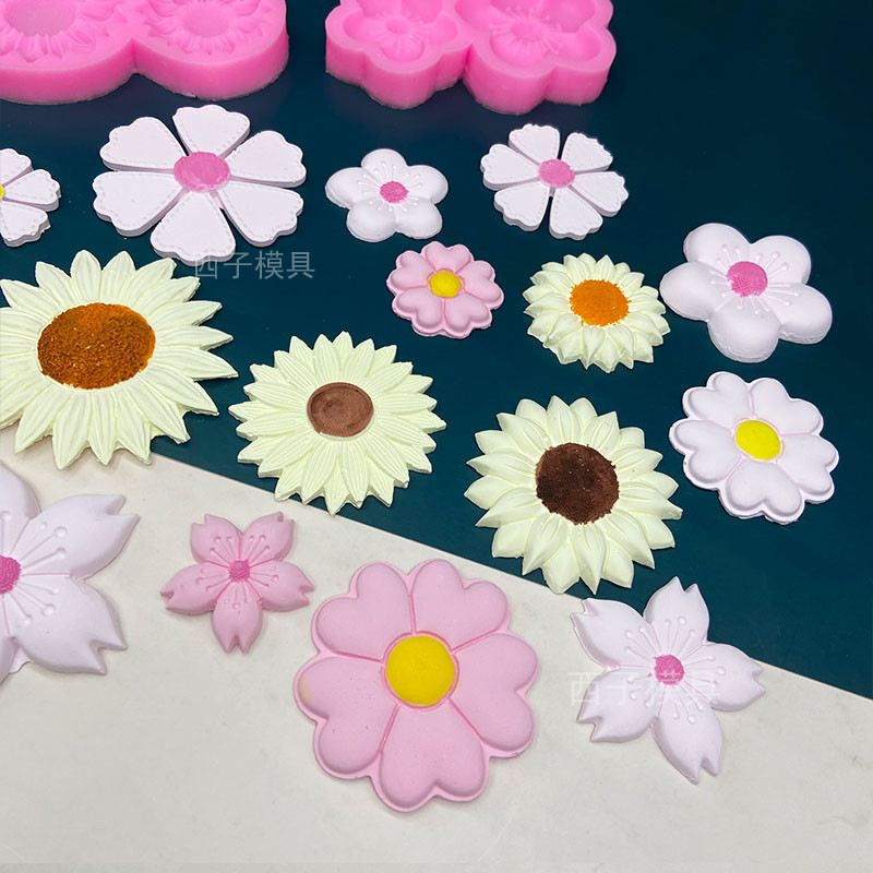 現貨【母親節模具】ins風 向日葵 櫻花花朵 巧克力 模具 翻糖蛋糕裝飾 DIY 香薰蠟燭 石膏模