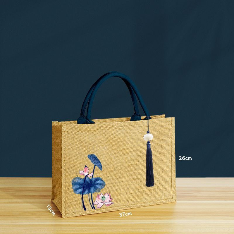 花鳥中國風黃麻袋古風時尚環保購物手提袋禮品麻布袋包裝袋來圖定做