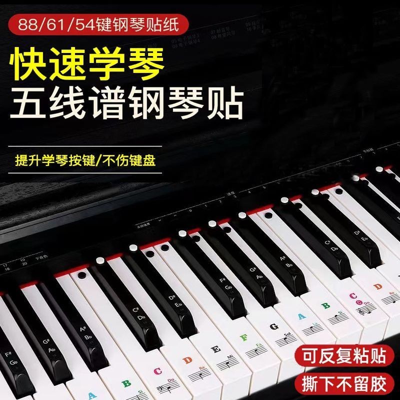 【快速出貨】88鋼琴鍵盤按鍵貼76/61/54鍵電子琴鍵盤貼紙音名唱名五線譜音符貼