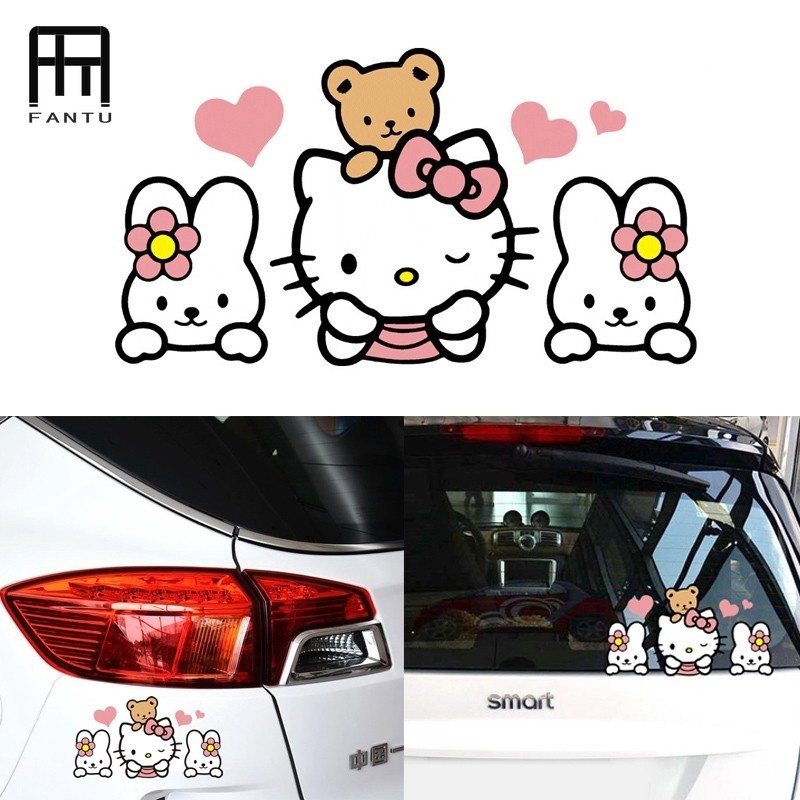 Ftu Hello Kitty 汽車貼紙摩托車貼紙反光汽車窗油箱貼花