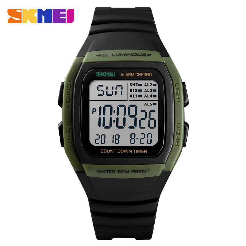 Skmei 1278 數字雙時間運動男士手錶計時碼表男士手錶休閒戶外男時鐘夜光男士手錶