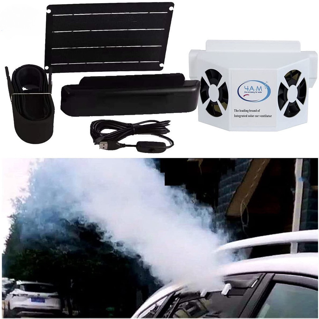 車用USB充電太陽能風扇 汽車排風扇 汽車散熱器 磁吸快裝線 空氣淨化器 除臭 通風 節能 換氣扇