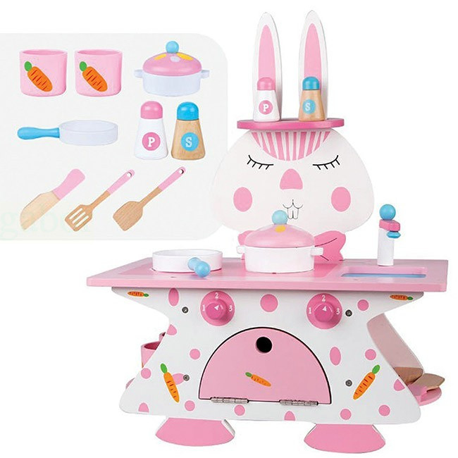 【8D8D8D】親親 粉紅兔廚房 木製玩具 益智 廚房玩具 家家酒 兒童玩具 廚房MSN18004