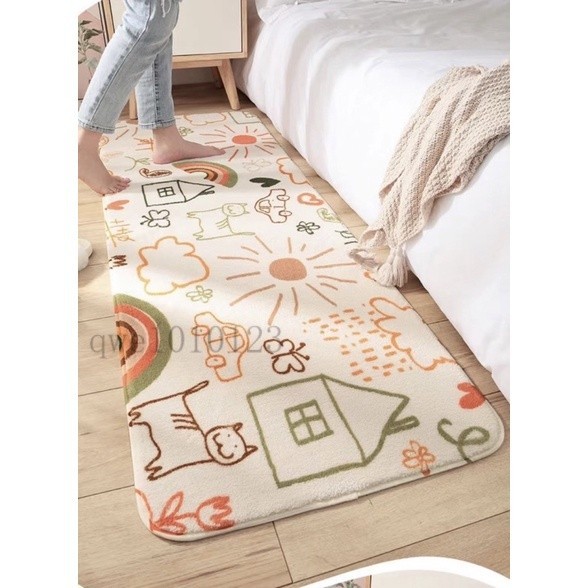童趣塗鴉 可愛長地墊 床邊墊 防止滑 保暖 療癒系 40x120cm地毯✔️