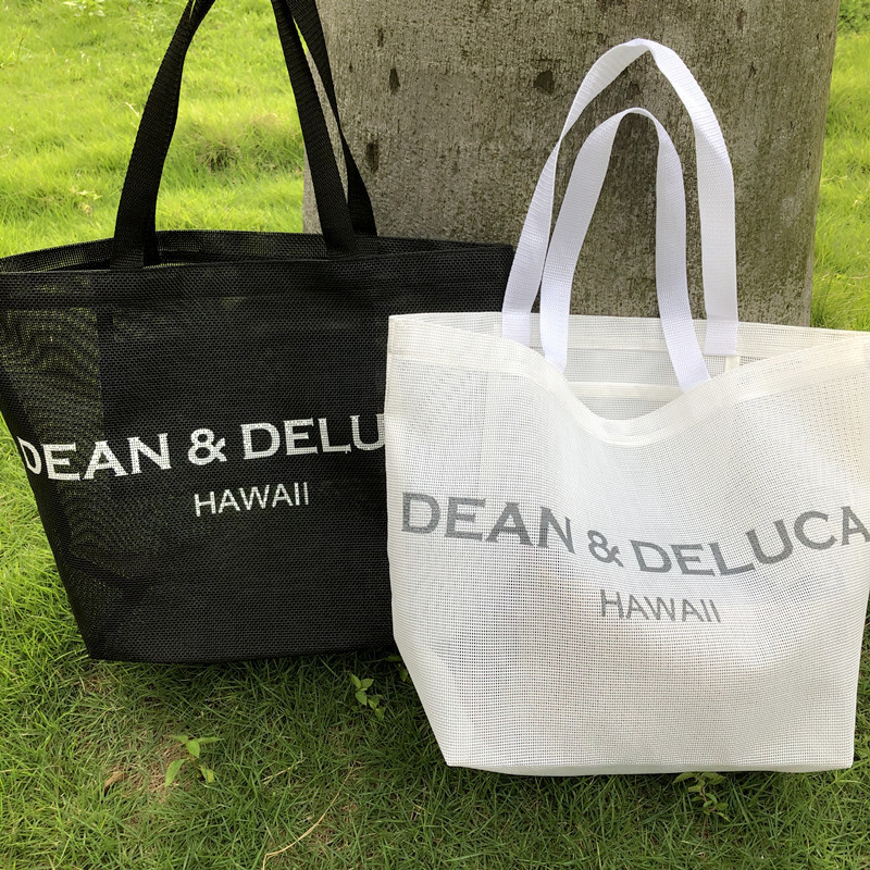 日本 新款 dean&amp;deluca網紗沙灘包 大容量 網格 度假 海邊 透明網紗手提斜背包 時尚潮流購物袋