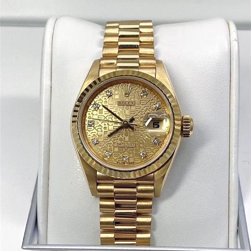 Rolexx Log 69178電腦面原鑲鑽18K黃金錶盤26mm自動機械女表 瑞士鐘錶
