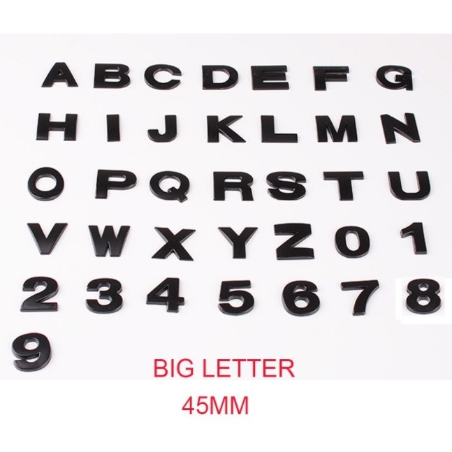 Lt 每件價格 45 毫米高標誌字母大字體金屬藝術品啞光黑色金屬 3D DIY 字母數字徽章
