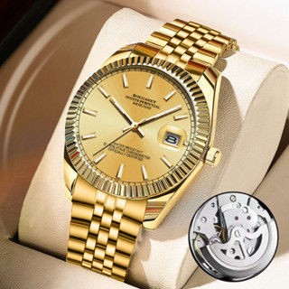 男士金色不銹鋼手錶奢華簡約石英腕錶商務休閒日曆手錶
