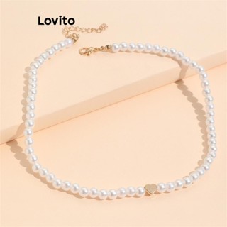 Lovito 女士優雅心型珍珠串珠心型項鍊 LFA26255