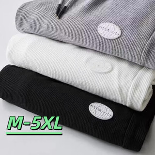 🔥48H出貨 華夫格褲子男 秋冬季加厚刷毛休閒運動褲 5XL 大尺碼 寬鬆顯瘦 保暖刷毛束口褲 韓版男生長褲 縮口褲