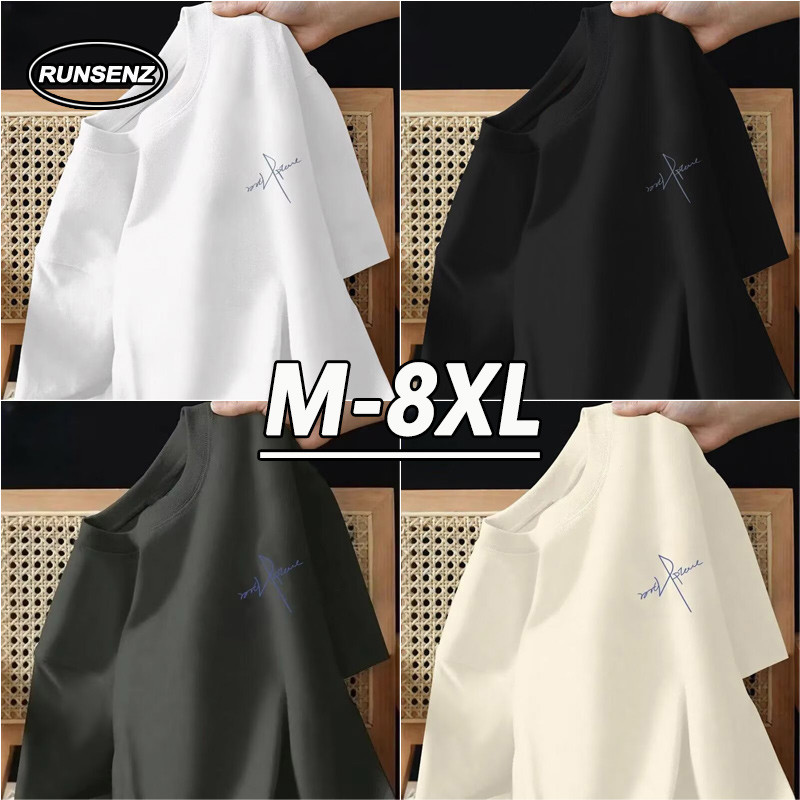 M-8XL 大尺碼短袖T恤男 韓版時尚五分袖上衣 圓領落肩短t 休閒寬鬆男生衣服 簡約男裝 加大尺碼