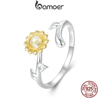Bamoer 925 純銀戒指向日葵開口戒指精美時尚首飾禮物女士
