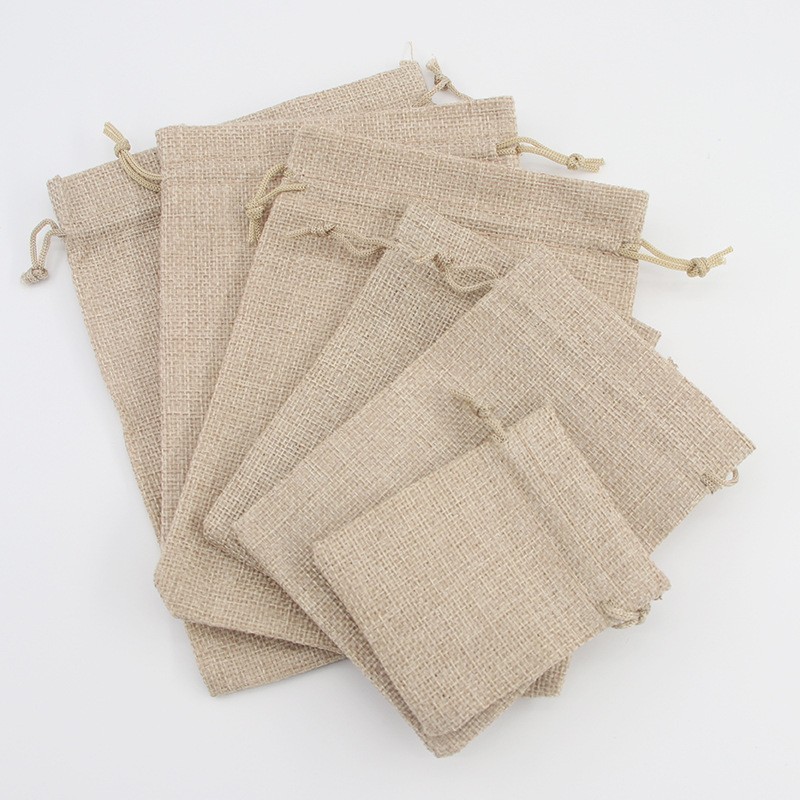 現貨 飾品袋 首飾袋 10个装本色麻布袋 抽绳束口袋 咖啡豆包装袋 定制logo 香包香囊袋透气