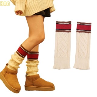 Han 女式冬季秋季條紋絞花針織護腿寬鬆休閒長靴襪