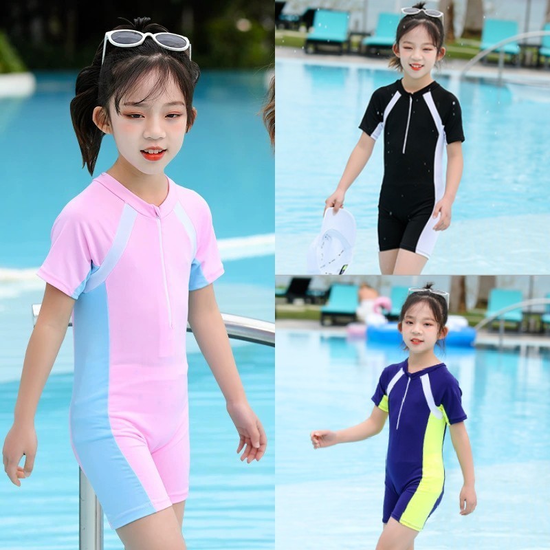 女童防曬泳衣 兒童長袖泳衣 女孩連身泳衣 中大童泳衣 韓國公主連身泳衣 可愛洋氣泳衣