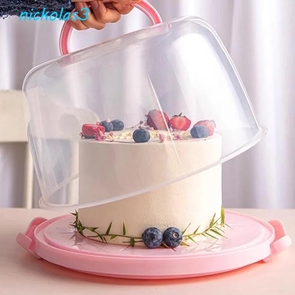 NICKOLAS蛋糕容器,加高蓋子圓形塑料蛋糕盒,可重複使用可折疊手柄透明蛋糕盒自製蛋糕