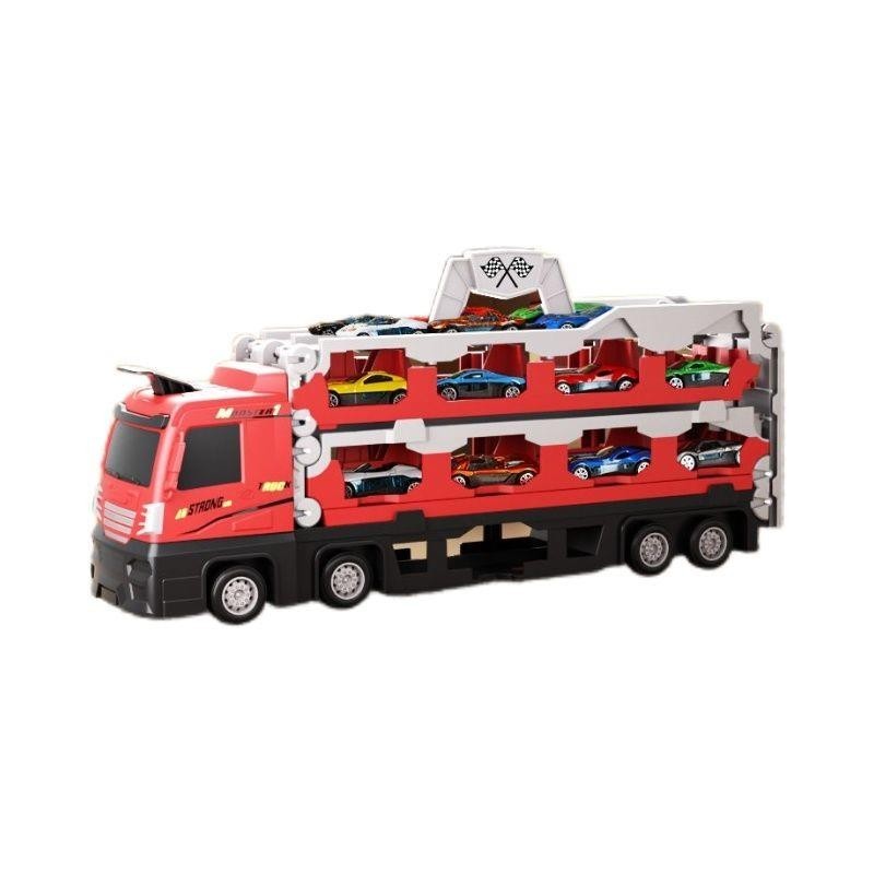 新品玩具反轉小車 兒童益智合金收納貨櫃工程車變形大卡車軌道彈射汽車6男孩