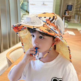 兒童風扇帽夏季披肩遮陽帽男女寶寶大簷網眼透氣太陽帽
