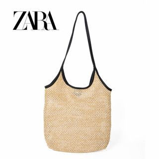 ZARA 新款編織包斜背包草編大容量水桶包手提包