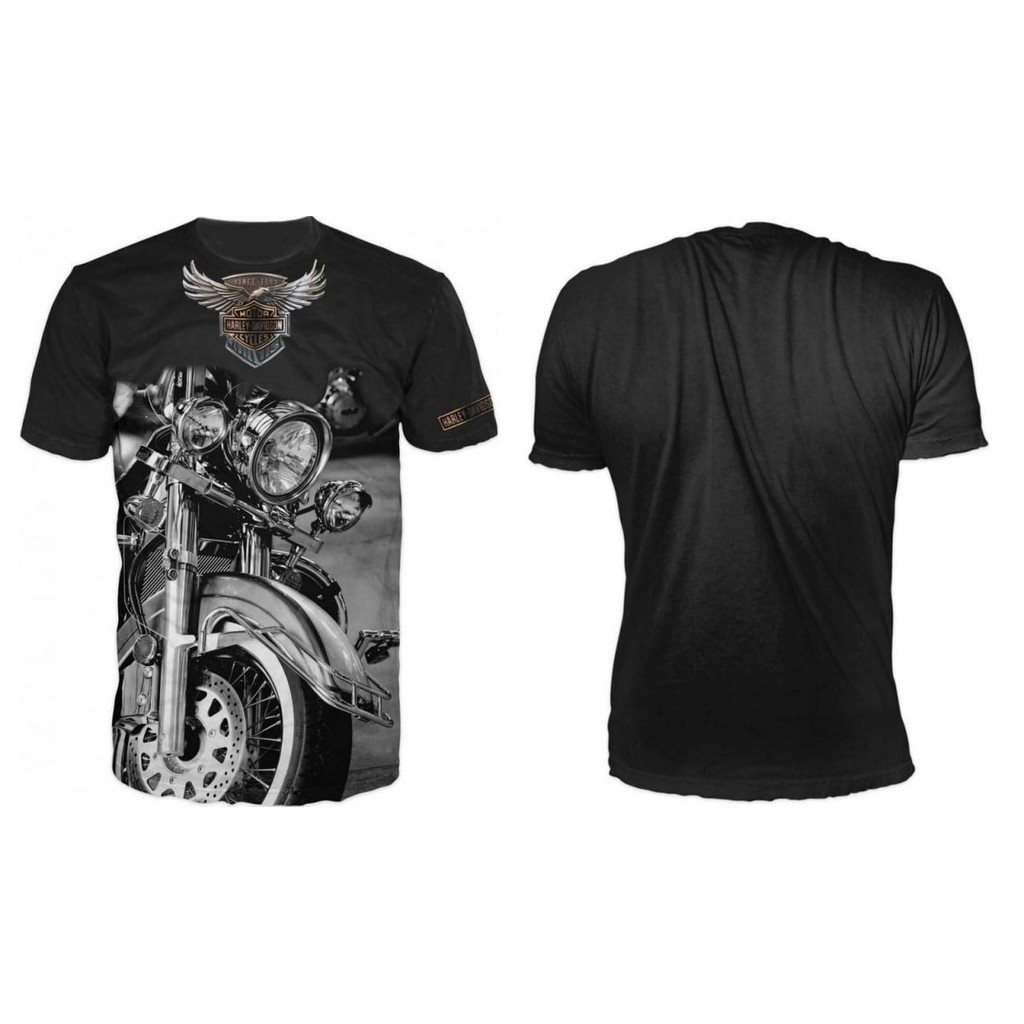 2024 時尚哈雷戴維森摩托車黑色 T 恤 - 男士正品機車風格 T 恤