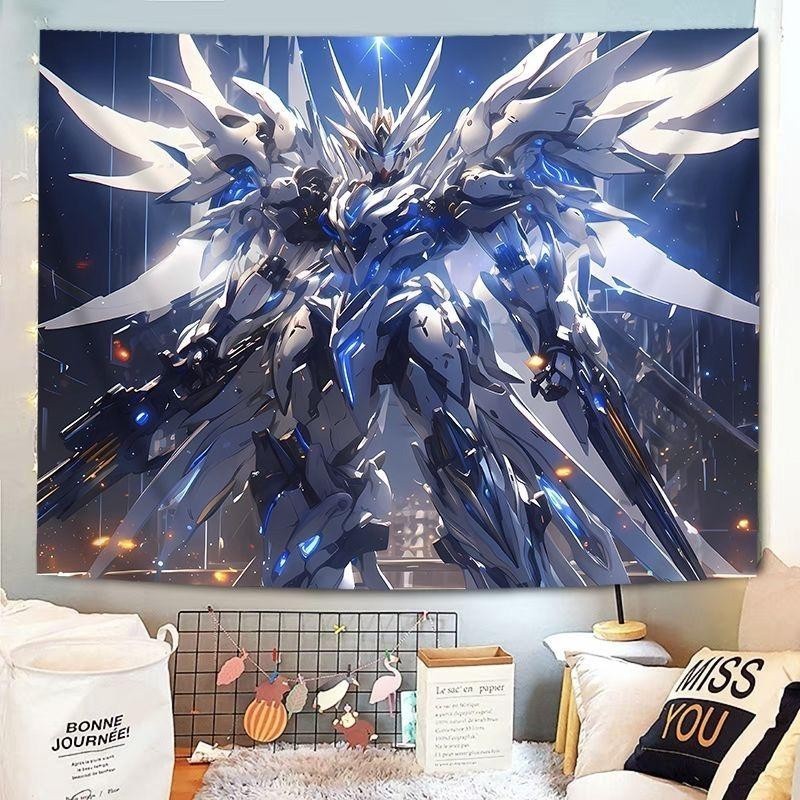 掛毯掛布 鋼彈 Gundam 男孩房間掛布 送安裝包 動漫裝飾掛毯 直播牆壁背景布 居家裝飾壁掛 帶 LED 燈選項