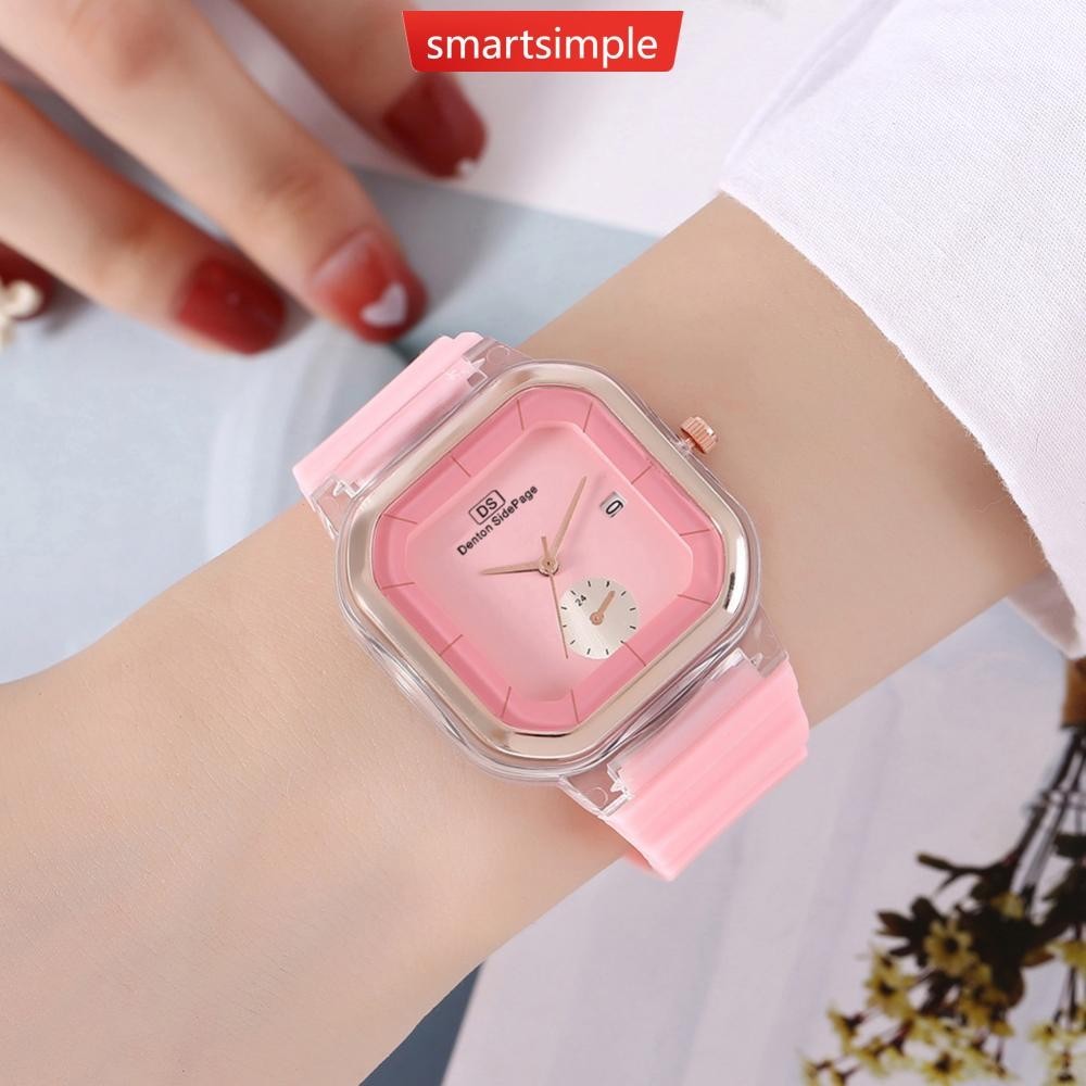 Smartsimple休閒方形電子表休閒學生矽膠錶帶手錶簡約女士日曆石英表手錶b5g5