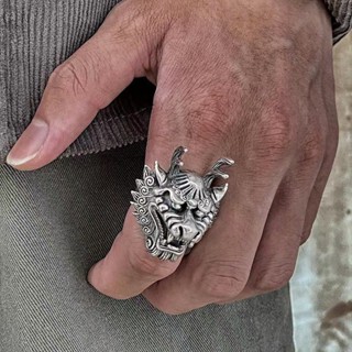 戒指 男 泰銀 新款 龍頭 設計 復古 個性 霸氣 精品 開口 戒指