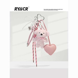 rycr珍珠蝴蝶結少女心粉色小熊公仔miu系包包掛件超好看的鑰匙扣
