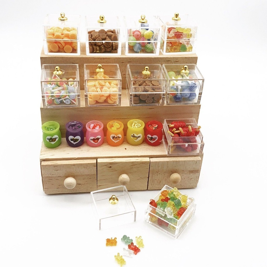 9EFK 娃娃屋迷你食玩三層梯形貨實木架水果攤diy展示櫃超市擺件糖果櫃