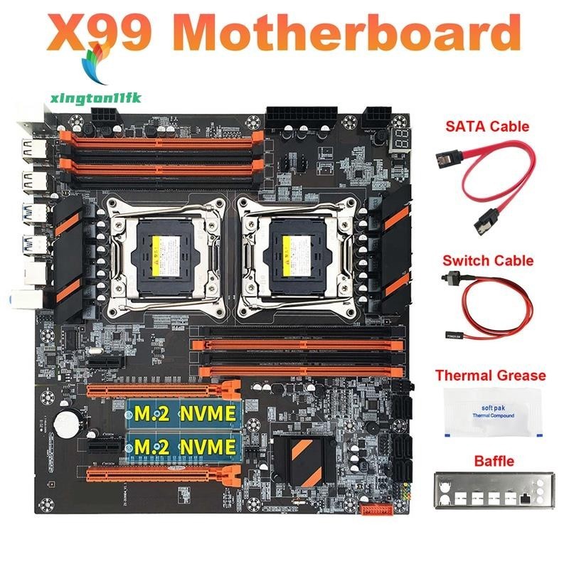 X99雙cpu主板+sata線+開關線+擋板+導熱油脂lga 2011 DDR4 支持2011-V3 CPU主板