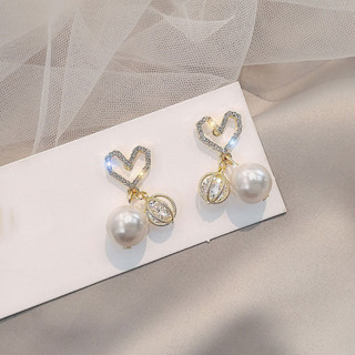 東大門水晶少女心銀針新款S925珍珠韓國耳環氣質愛心時尚耳環個性