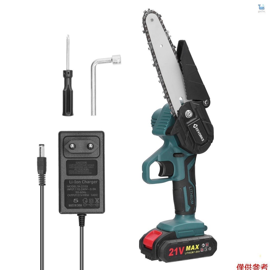 21v 6 英寸便攜式電動修枝鋸可充電小木劈電鋸單手木工工具用於花園果園樹枝夾