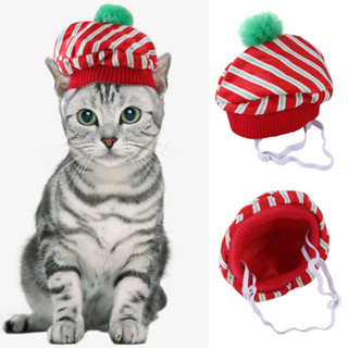 寵物帽子泰迪裝扮 條紋帽子頭飾 貓咪飾品 露耳朵 貓頭套 3M9U