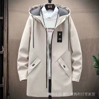 XE 男士休閒風衣2025春季新款韓版潮流帥氣百搭中長款連帽春秋款外套 EY