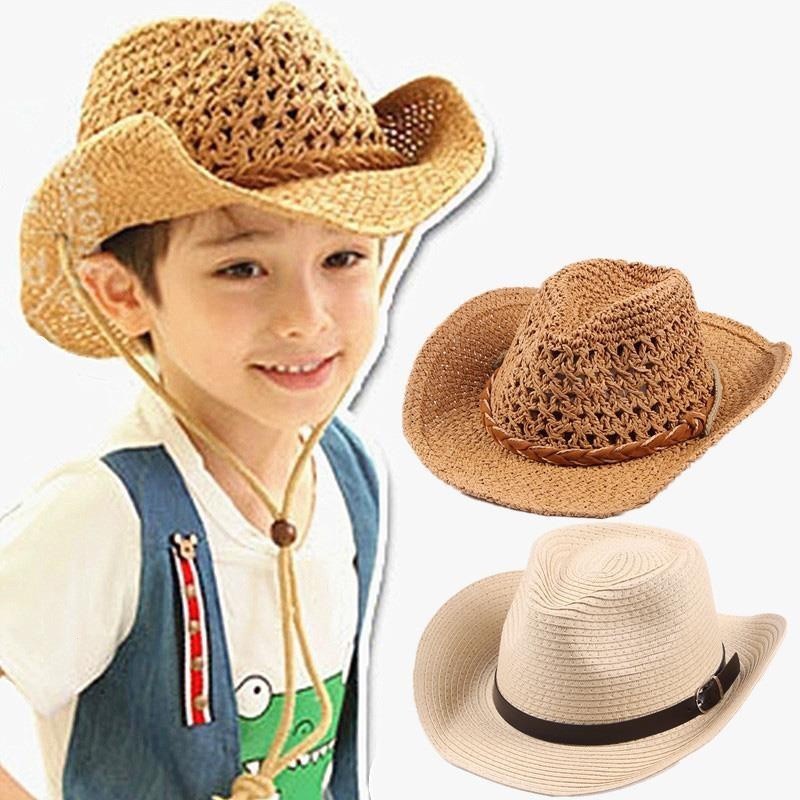 新品熱銷韓版兒童草帽夏季男童沙灘帽出遊防晒遮陽帽親子西部牛仔帽爵士帽