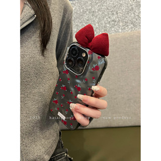 法式 復古 紅色 花朵 蝴蝶結手機殼 適用iPhone15 14 Pro max 13 12 11保護殼