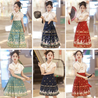 【HM】中國風女童古著馬面裙套裝女孩薄款漢服裙兒童唐裝夏季半身裙明制