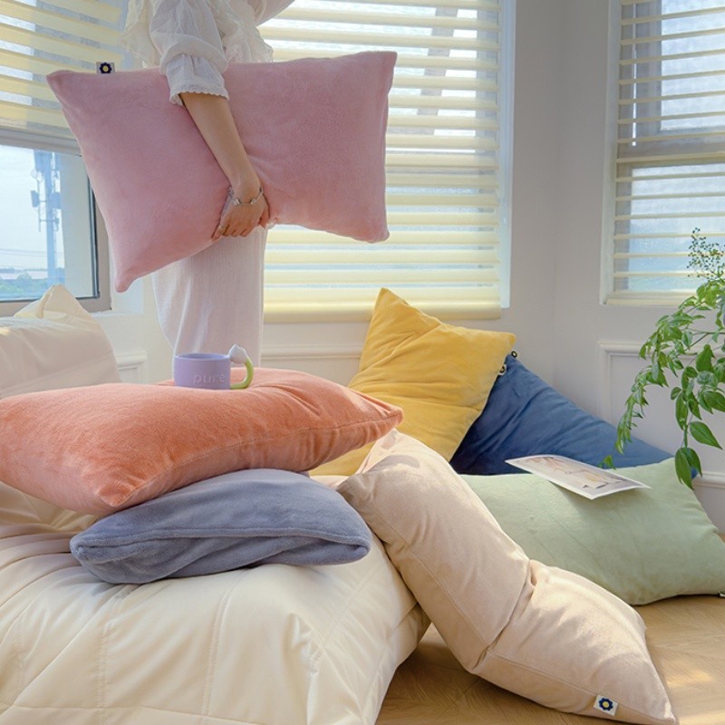 8色 經典素色牛奶絨枕頭套 48*74cm單個枕套  加厚法蘭絨枕套 信封式枕套