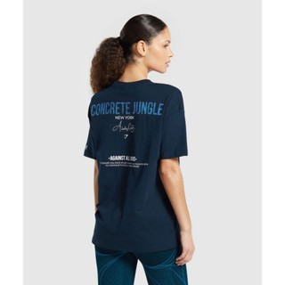 女式合作寬鬆印花海軍藍色短袖 T 恤 ANALIS T 恤