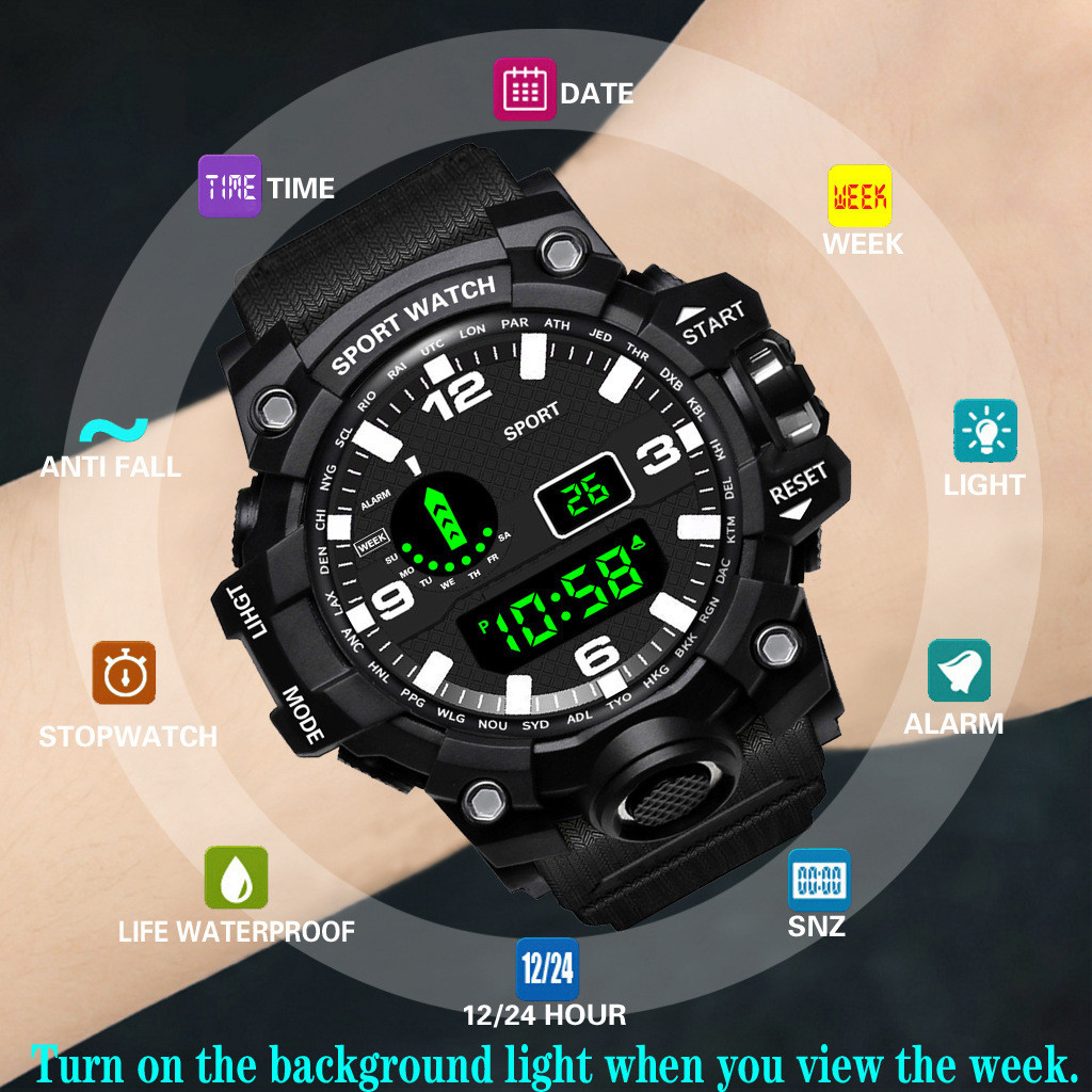 Honhx 多功能運動 LED 數字男士女士手錶多功能防摔防水夜光手錶