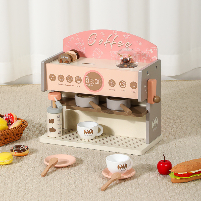 兒童木質角色扮演廚房 趣味親子互動餐廚 仿真咖啡機 過家家玩具