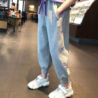 🌈Angel Baby🌈女童長褲 在臺出貨 女童運動褲子2024春秋款中大童洋氣寬鬆兒童時尚休閒衛褲